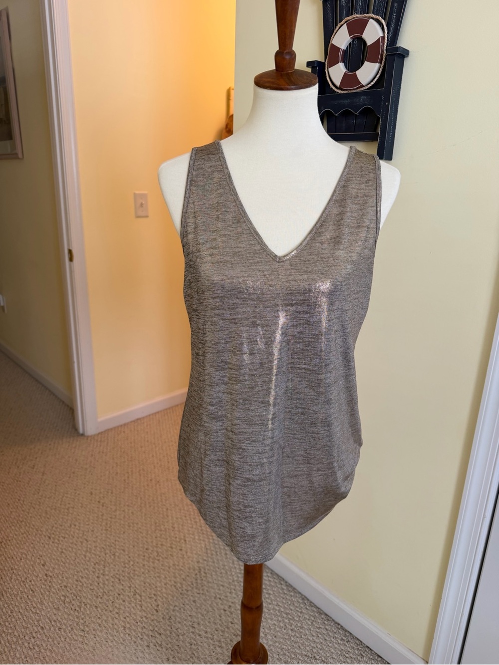 White House Black market Sleeveless Metallic gold V-Neck or scoop Neck Tank Top